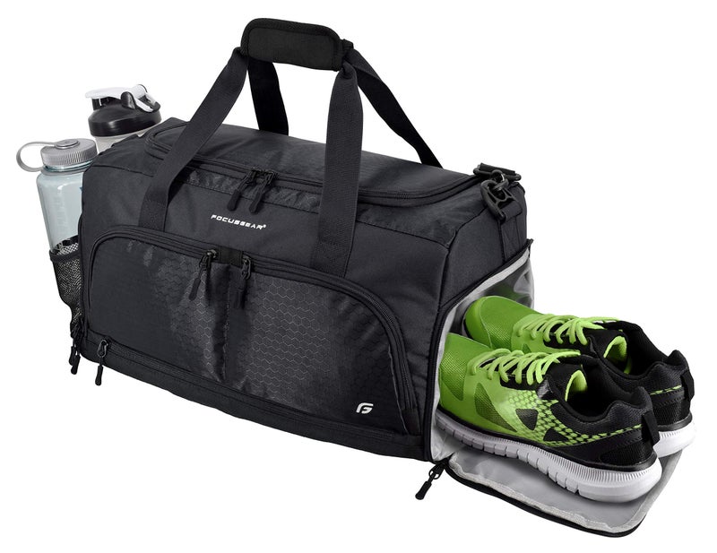 FocusGear Ultimate Gym Bag 2.0: The Durable Crowdsource Designed Duffel Bag with 10 Optimal Compartments Including Water Resistant Pouch (Black, Small (15")) - Image 1
